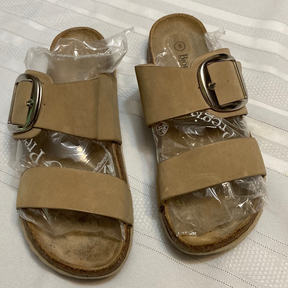 Bjorndal Womens Slide Sandals - Large Silver tone Adjustable Buckle Size 8